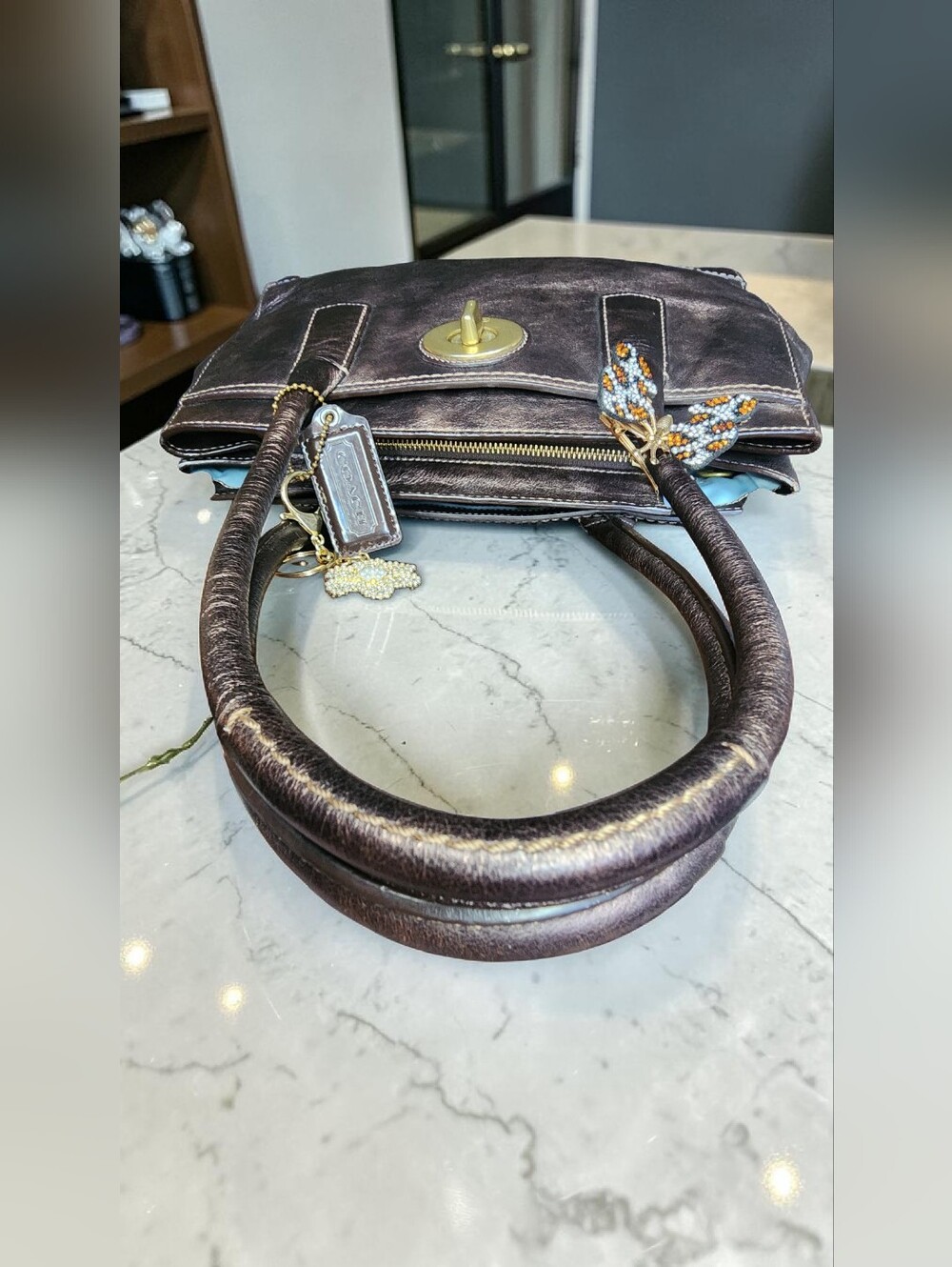 Coach Madeline Multi-Pocket Metallic Bronze Leather Satchel with Gold Hardware - Picture 14 of 16